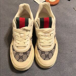 Gucci Beige and Black Logo Sneakers